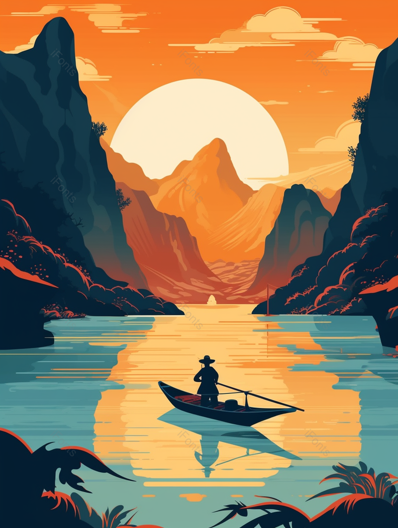 云南城市划船旅游景点新中式中国风插画背景,插画/手绘图,插画/手绘图库,插画/手绘图下载,插画/手绘